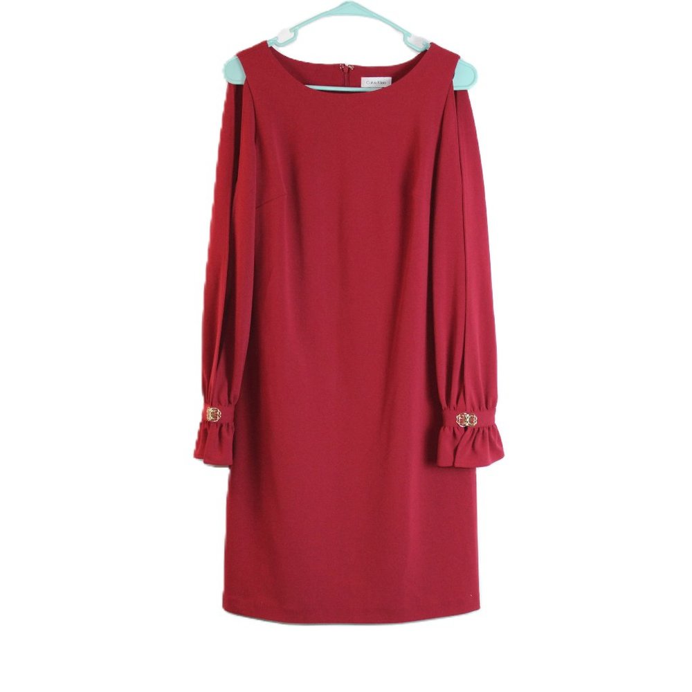Calvin Klein Dark Red Long Open Sleeve Dress Size 8/Office/ Party